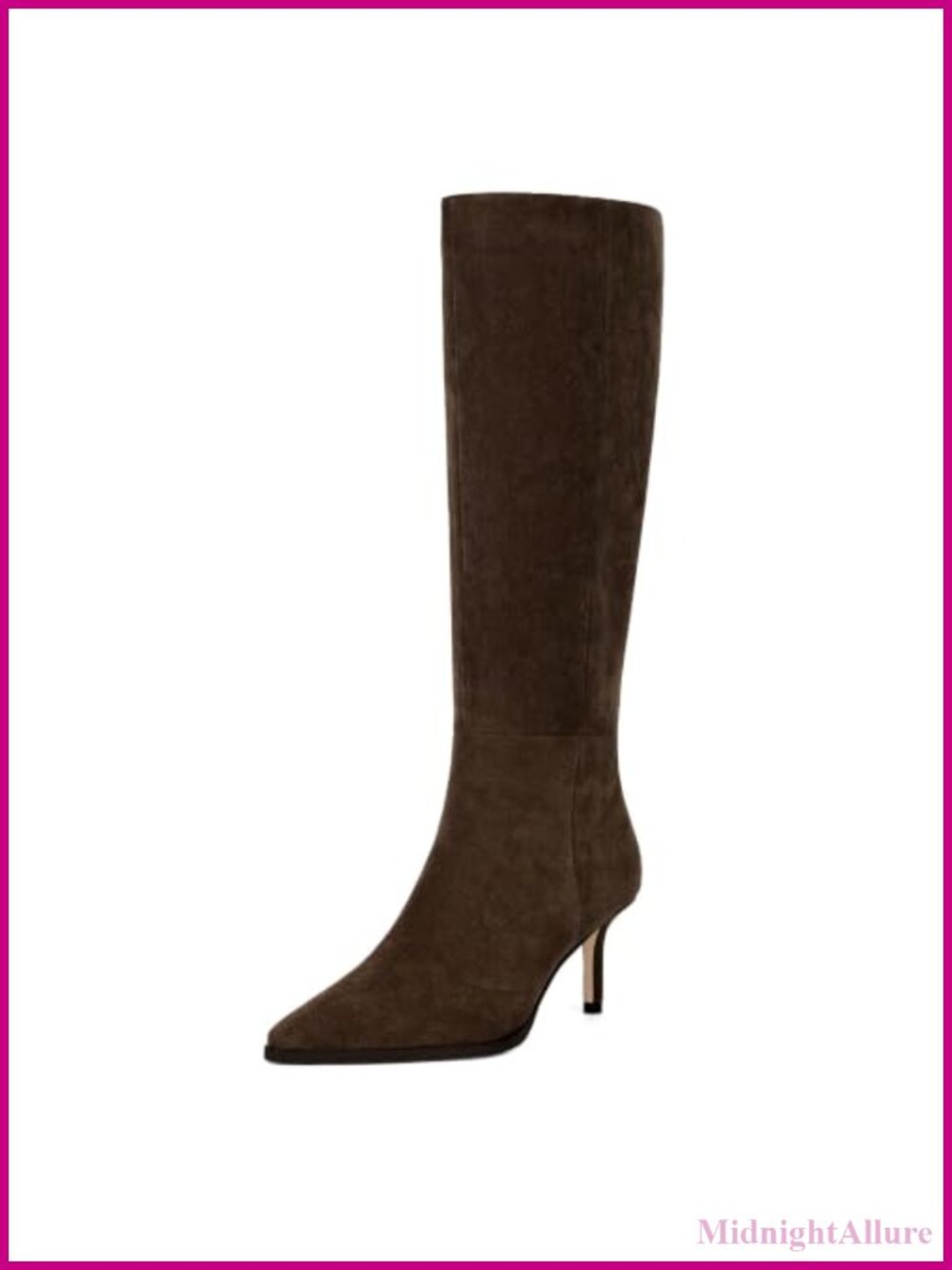 Knee High Boots for Women Pointed Toe Stiletto Heel Side Zipper Faux Suede